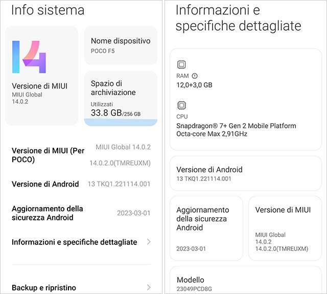 Informazioni di sistema e specifiche di POCO F5