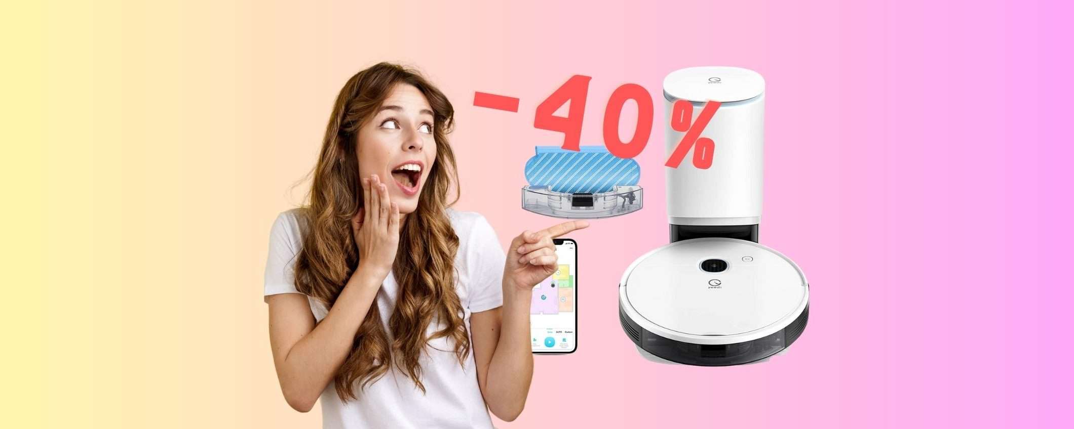Robot che aspira e lava con stazione di svuotamento al 40% su Amazon Robot che aspira e lava con stazione di svuotamento al 40% su Amazon