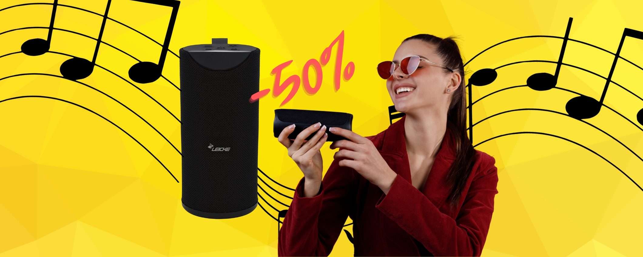 Speaker Bluetooth portatile potente e con 10h di autonomia al 50% Speaker Bluetooth portatile potente e con 10h di autonomia al 50%