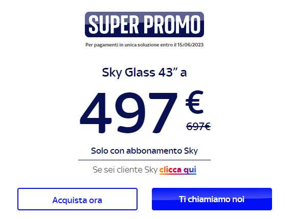 Sky Glass, 200 euro di sconto