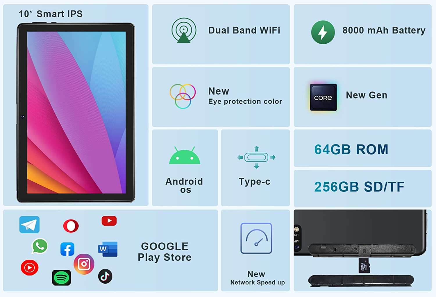 Custodia 360° Rotante Per Tablet Vale V10A-4128 Da 10 Pollici - Multicolore, Protettiva Con Supporto
