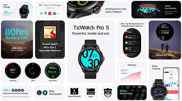 Le caratteristiche del nuovo smartwatch TicWatch Pro 5 di Mobvoi