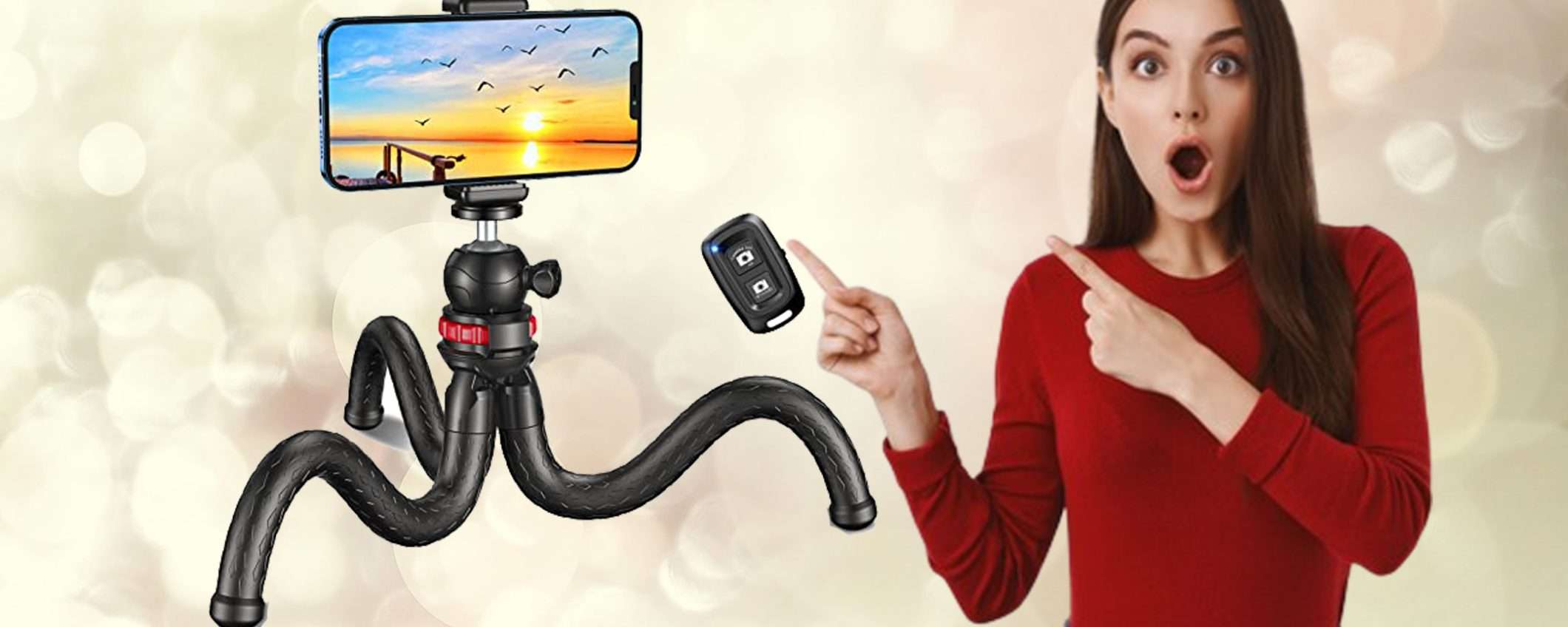 Treppiedi flessibile per smartphone con telecomando: sconto TOP del 39% Treppiedi flessibile per smartphone con telecomando: sconto TOP del 39%