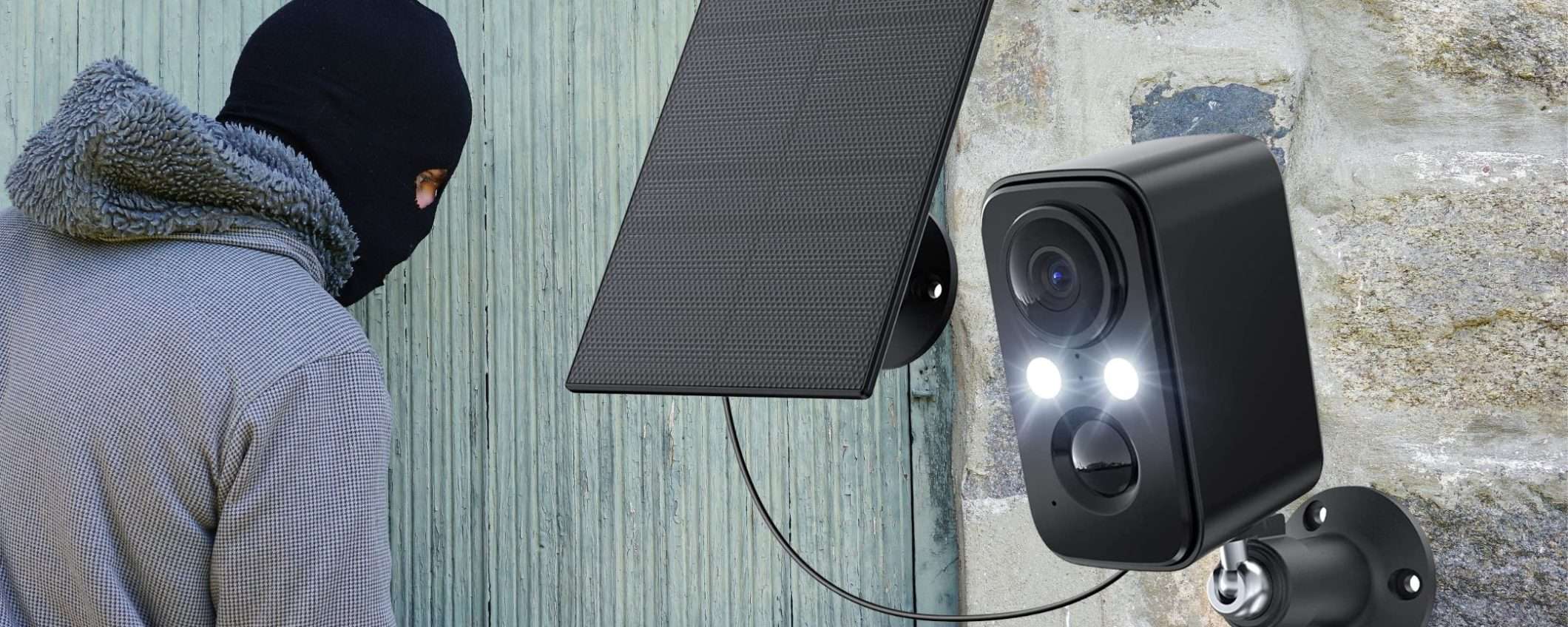 Videocamera di sicurezza solare con faro a 39€: niente SCAMPO per i ladri Videocamera di sicurezza solare con faro a 39€: niente SCAMPO per i ladri
