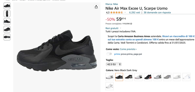 Nike Air Max Excee U in sconto del 50 su Amazon bastano 59