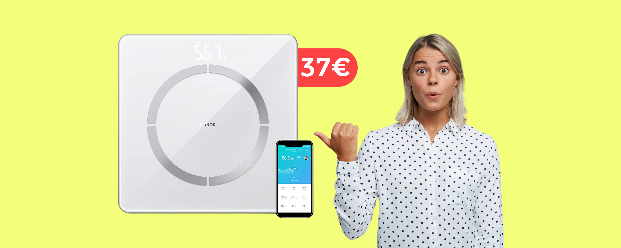 Bilancia Honor, statistiche e peso direttamente sull'app: oggi a 37€