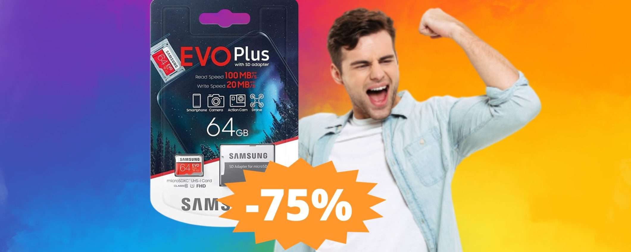 Samsung Evo Plus Memoria Flash da 64 GB: prezzo BOMBA (-75%) Samsung Evo Plus Memoria Flash da 64 GB: prezzo BOMBA (-75%)