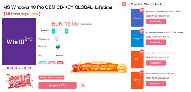 Interfaccia di acquisto su VIPKeySale