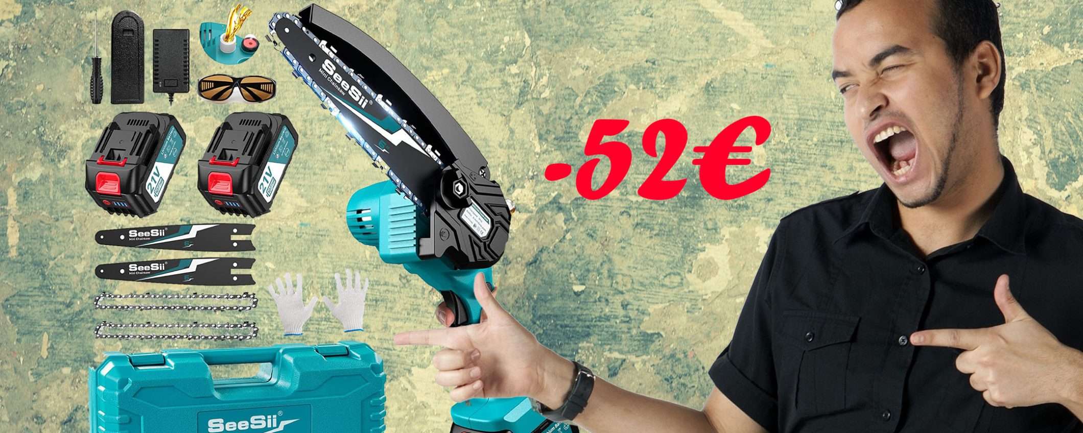 Mini motosega a batteria (2x4000 mAh): doppio sconto TOP su Amazon (-52€) Mini motosega a batteria (2x4000 mAh): doppio sconto TOP su Amazon (-52€)