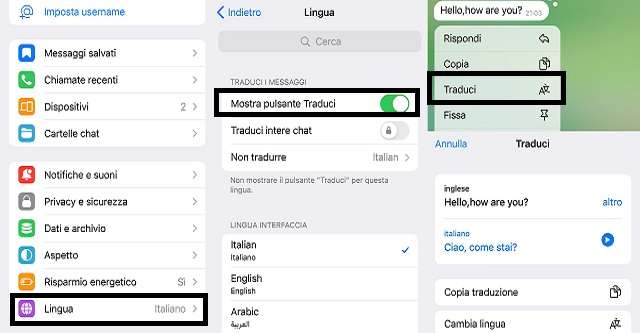 Telegram come tradurre i messaggi direttamente sull'app