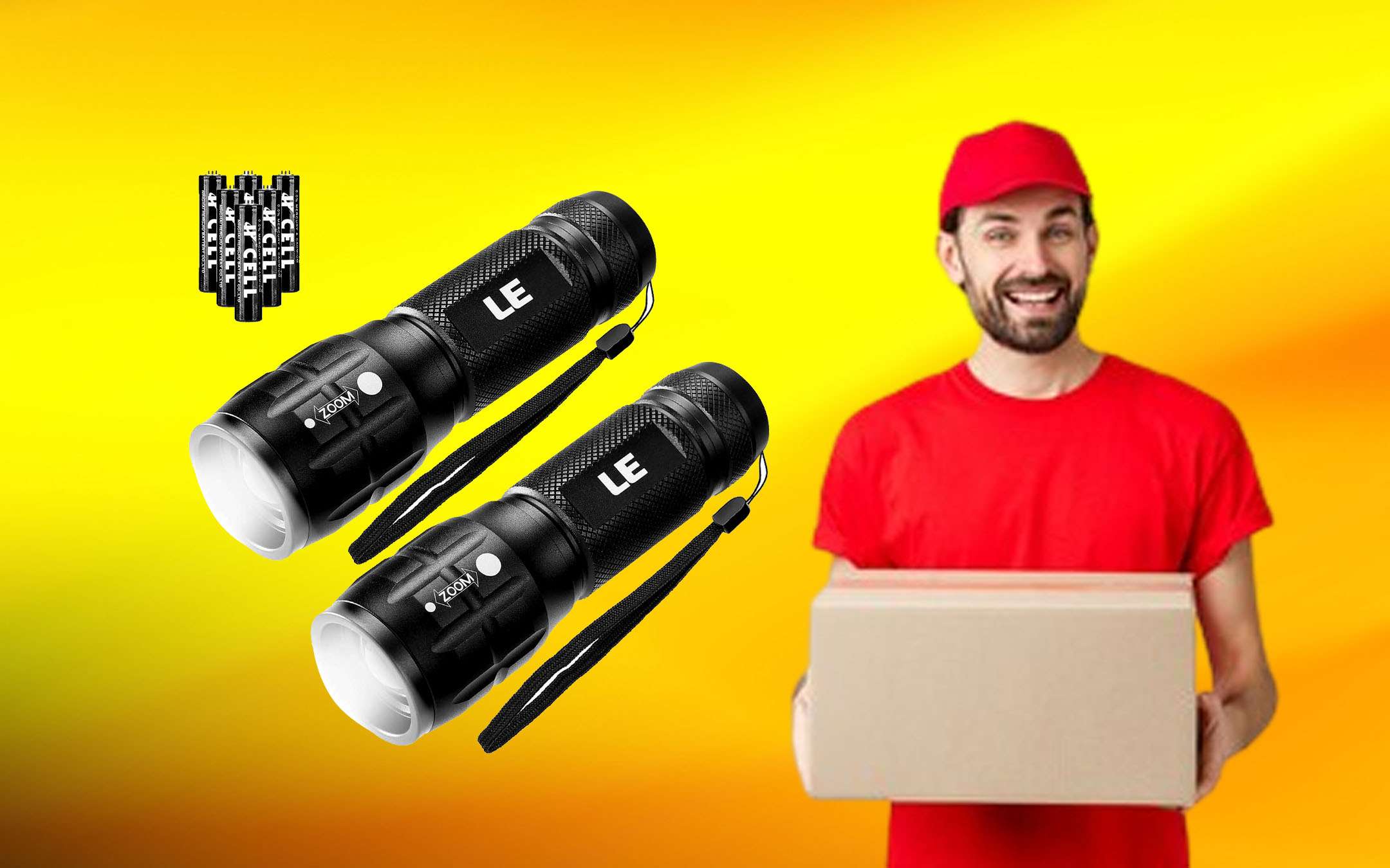 AF-WAN Torcia LED 7000 Lumen Ricaricabile Con 6 Modalità, Batteria 9000 MAh, Powerbank, Impermeabile IPX4 - Per Campeggio, Caccia, Emergenza (Oro, Con Treppiede)