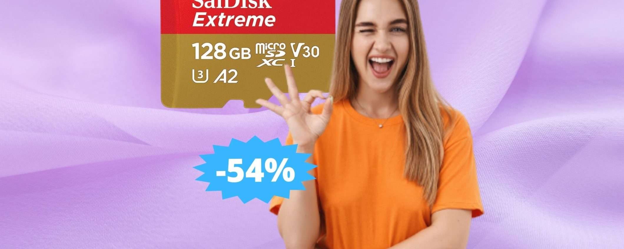 SanDisk Extreme 128 GB microSDXC: sconto FOLLE del 54% SanDisk Extreme 128 GB microSDXC: sconto FOLLE del 54%