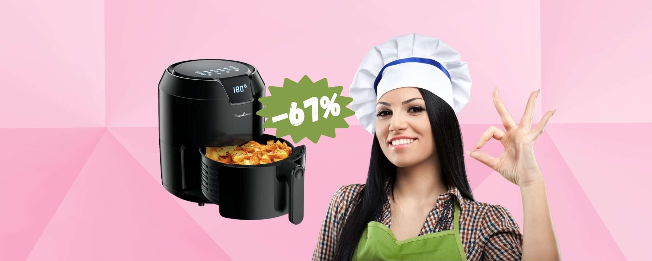 Friggitrice ad aria Mulinex da 4,2 litri e 8 modalità al 67% in MENO Friggitrice ad aria Mulinex da 4,2 litri e 8 modalità al 67% in MENO