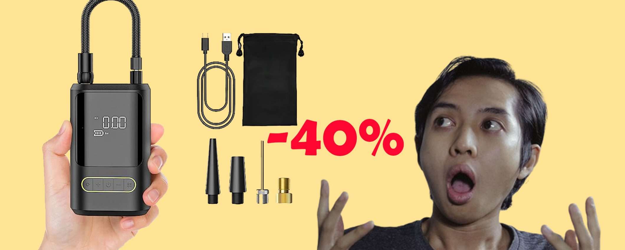 Mini compressore portatile per auto: sconto coupon del 40%, FOLLIA Mini compressore portatile per auto: sconto coupon del 40%, FOLLIA