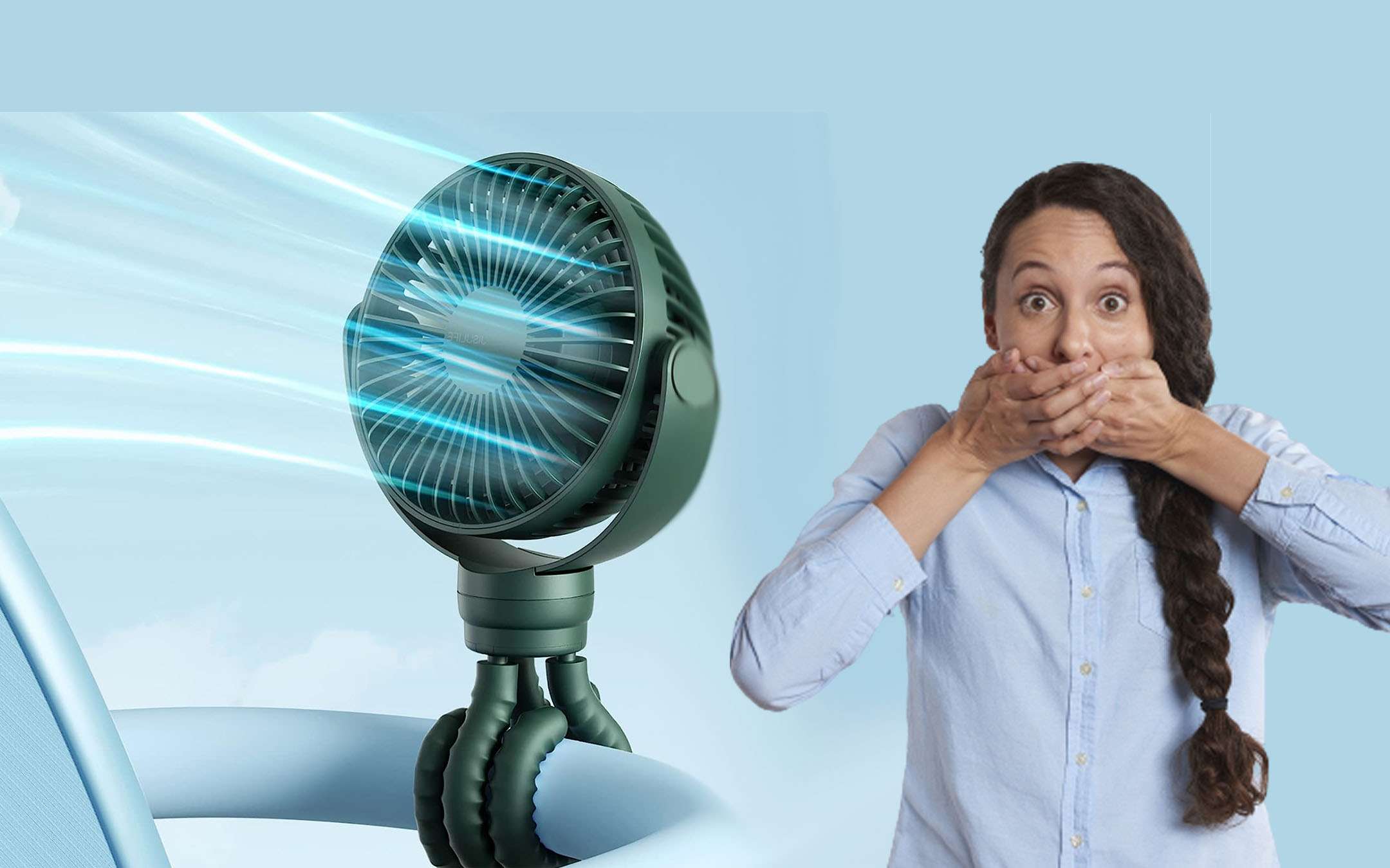 SWEETFULL Ventilatore Per Passeggino 4000mAh – Senza Pale, 4 Velocità, Display LED, Luce Notturna E Batteria Ricaricabile – Silenzioso (25dB) Per Auto E Culla