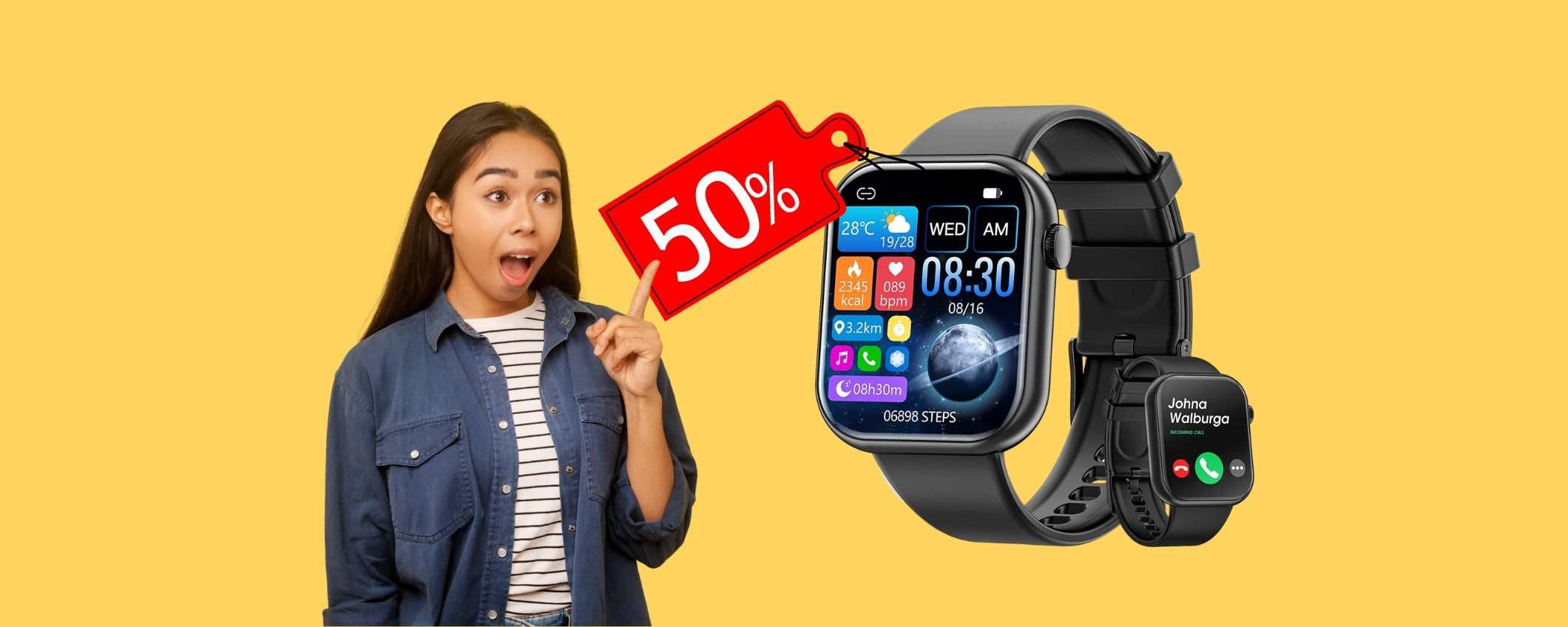 Con questo smartwatch puoi rispondere alle chiamate, ora è al 50% Con questo smartwatch puoi rispondere alle chiamate, ora è al 50%