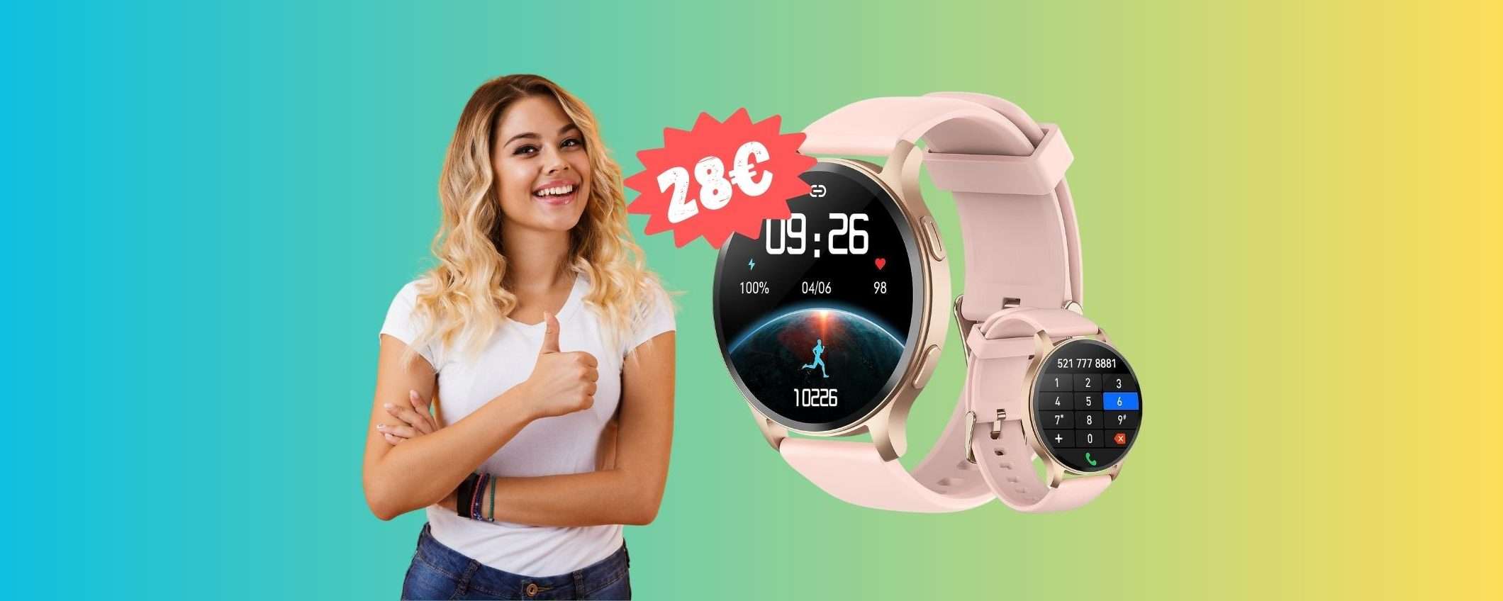 Smartwatch elegante con cui rispondi alle chiamate a 28€ (-61€) Smartwatch elegante con cui rispondi alle chiamate a 28€ (-61€)