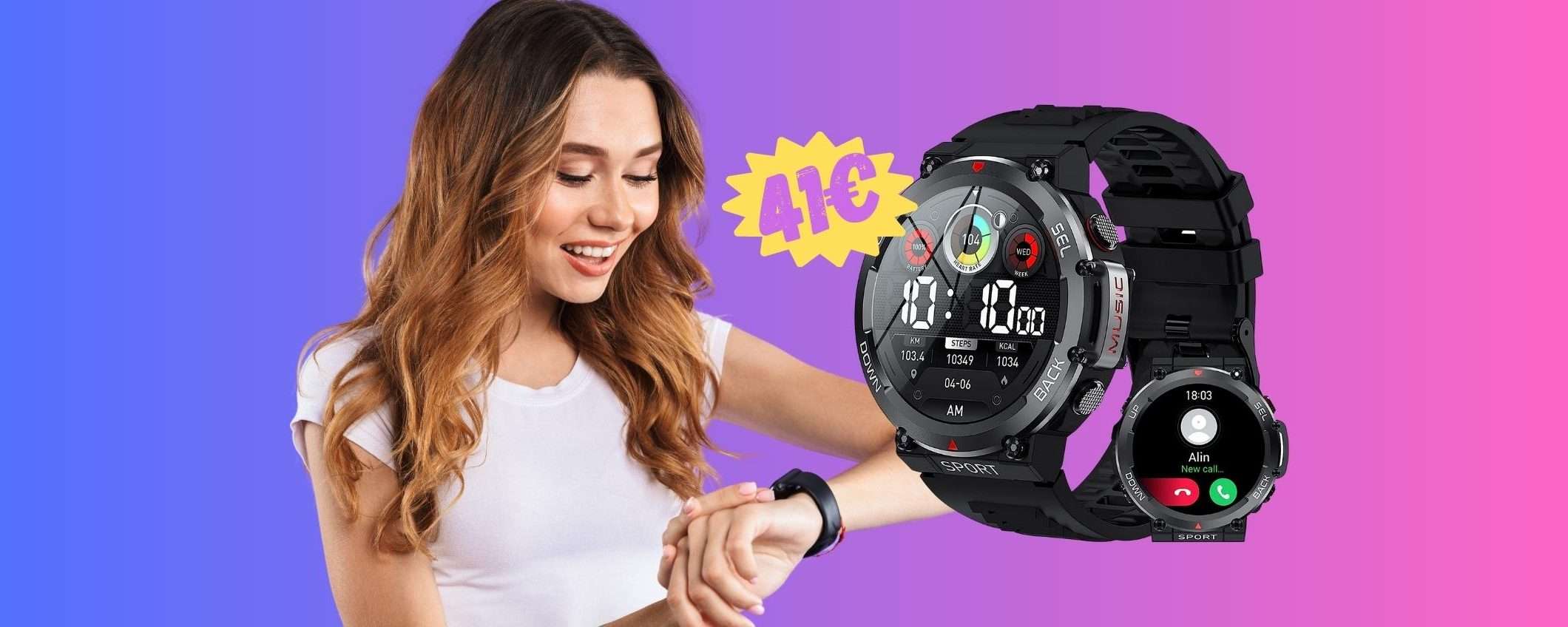Smartwatch con risposta vivavoce e oltre 100 profili sport a 41€ Smartwatch con risposta vivavoce e oltre 100 profili sport a 41€