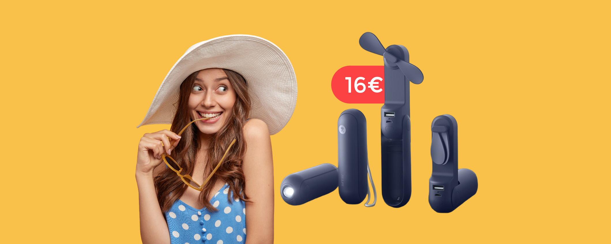 Ventilatore tascabile a 16€: lo usi anche come torcia o powerbank