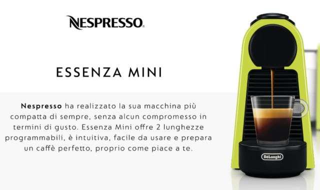 Macchina caffè Nespresso Essenza in offerta su  con 20 euro di caffè  in omaggio