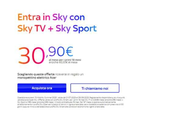 Offerta Sky TV e Sky Sport con monopattino