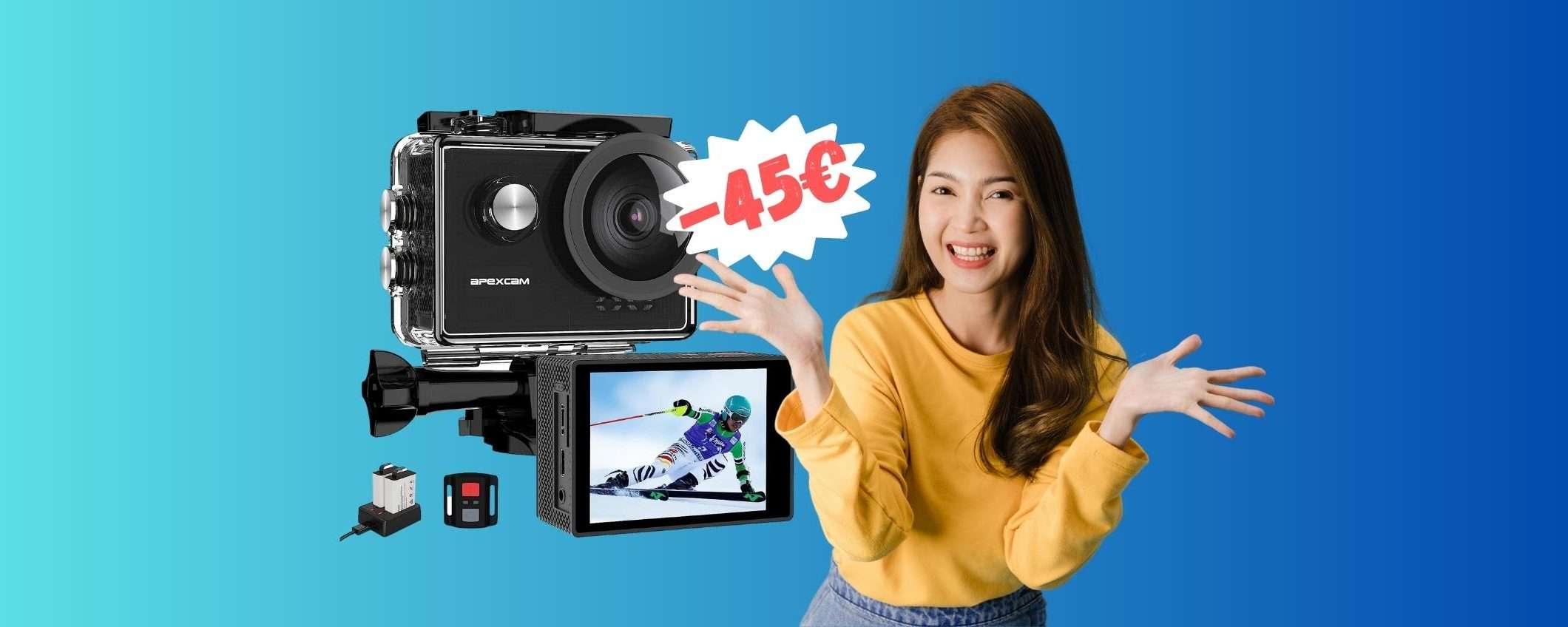 Action Cam 4K impermeabile fino a 40M con accessori a 64€