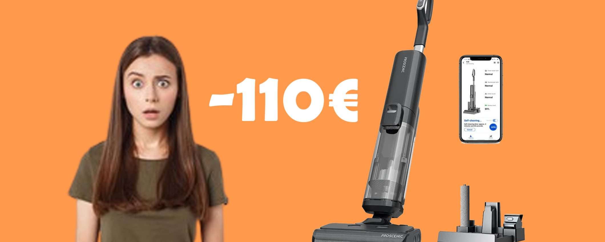 Aspirapolvere 3 in 1 senza fili Proscenic: sconto coupon di 110€ Aspirapolvere 3 in 1 senza fili Proscenic: sconto coupon di 110€