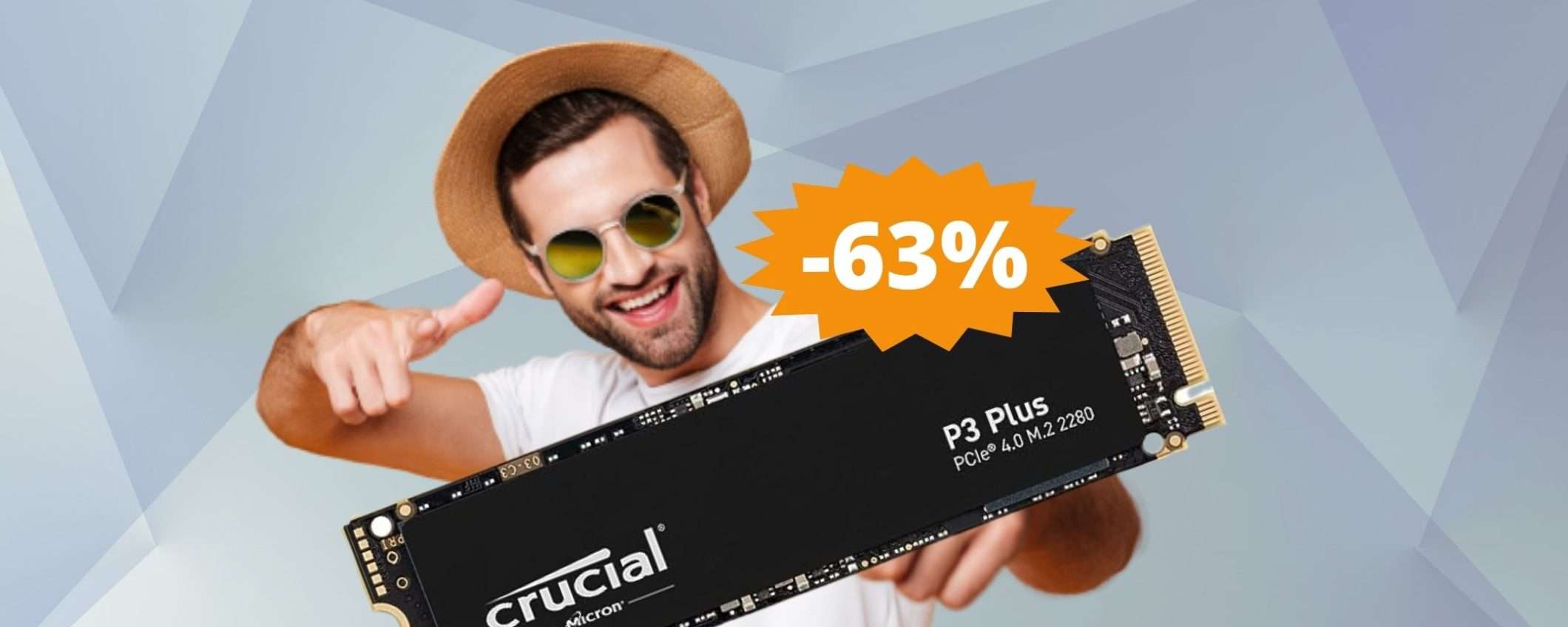 SSD Interno Crucial P3 Plus: sconto FOLLE del 63%