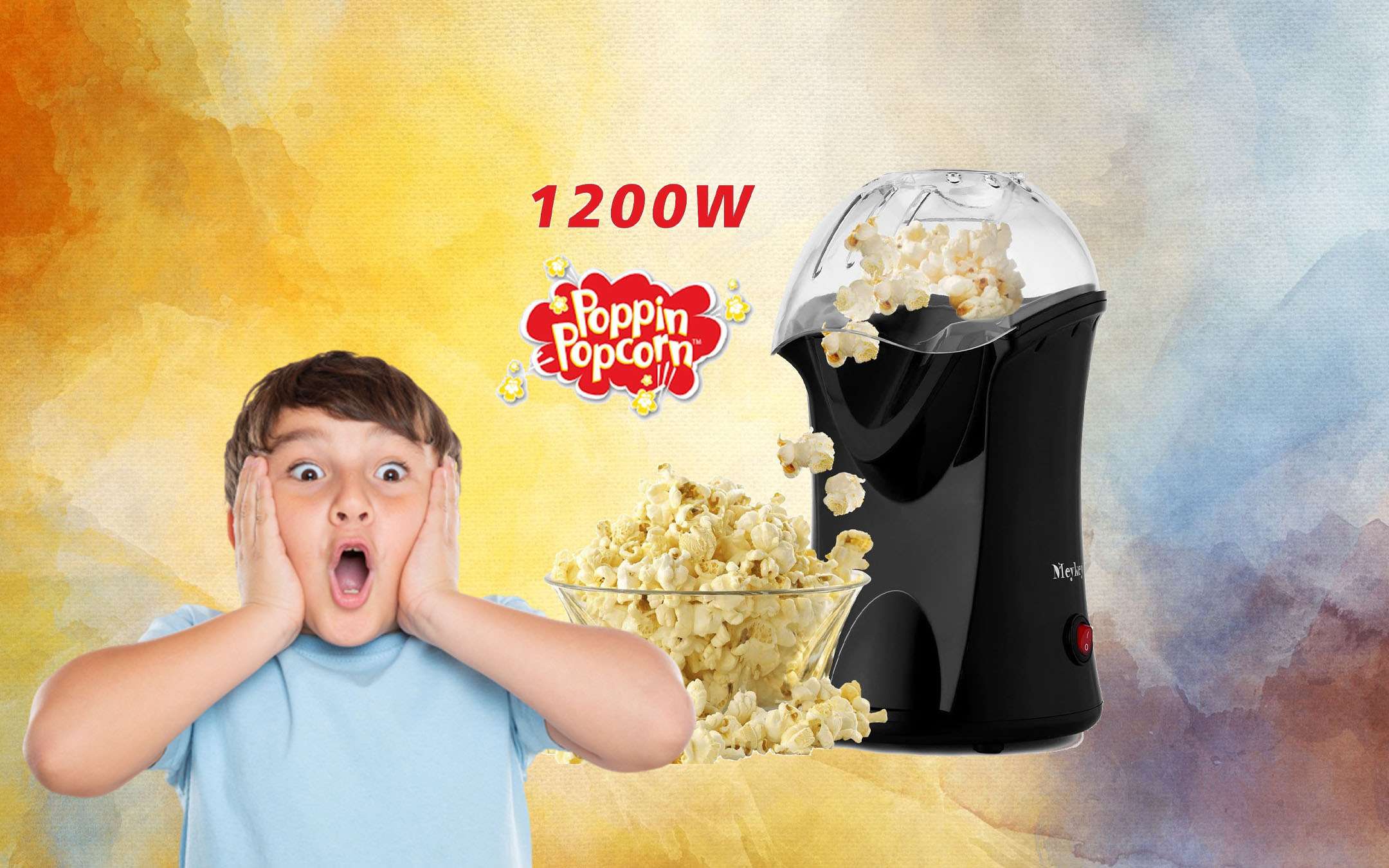 Jocca Macchina Per Popcorn Senza Olio - 1500W, Pronta In 3 Min, Capacità 280ml, Design Compatto - Foto 4