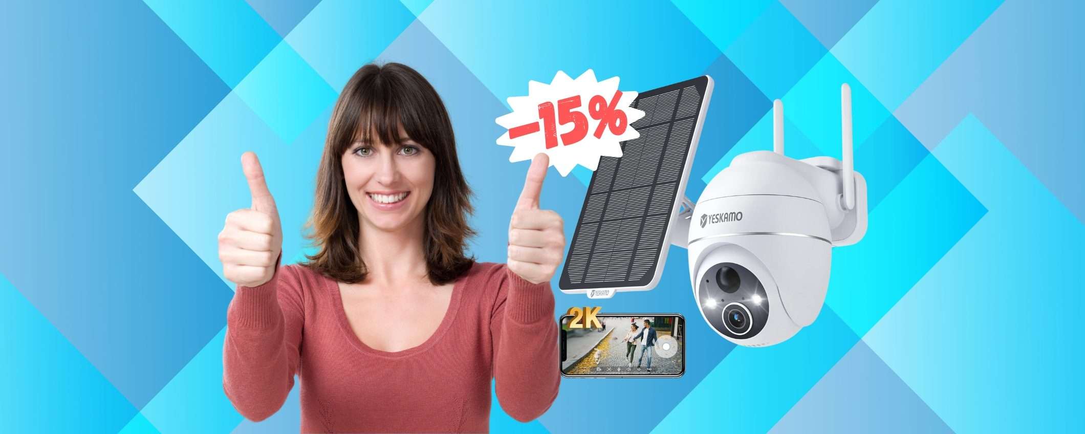 Telecamera WiFi senza fili con pannello solare in OFFERTA a 67€ Telecamera WiFi senza fili con pannello solare in OFFERTA a 67€