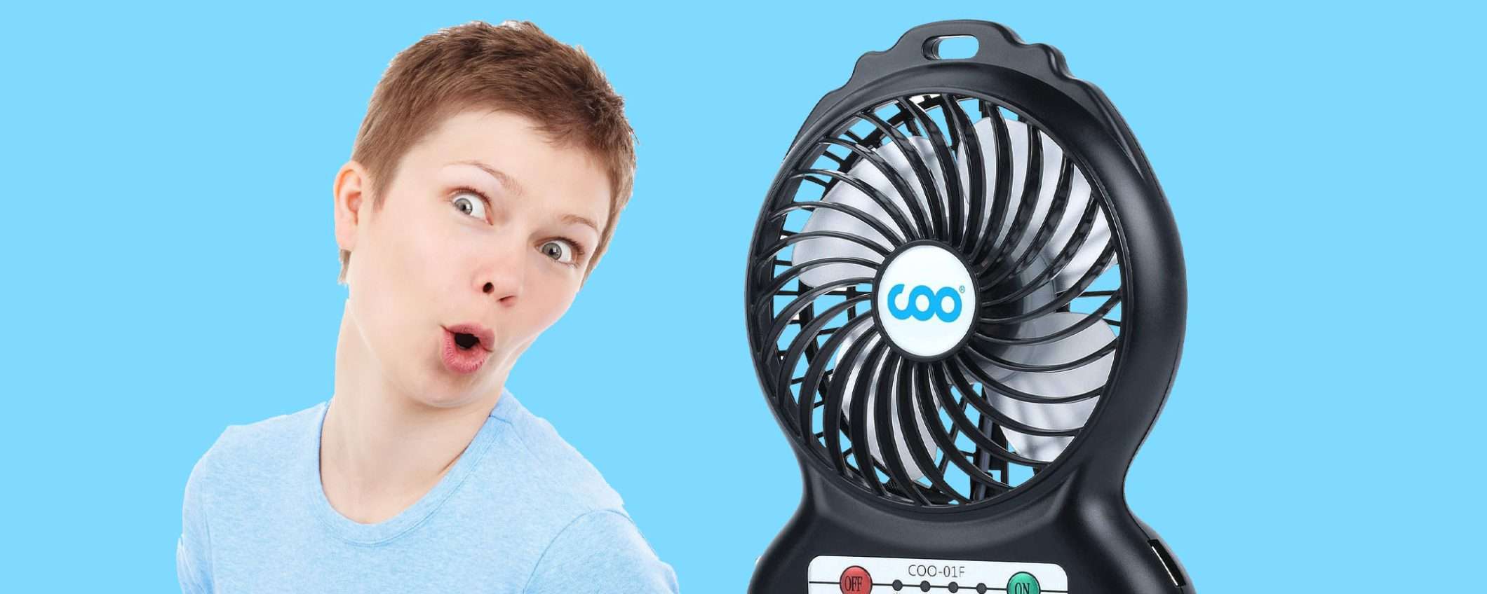 Ventilatore portatile USB con torcia elettrica potente e versatile a 6€ Ventilatore portatile USB con torcia elettrica potente e versatile a 6€