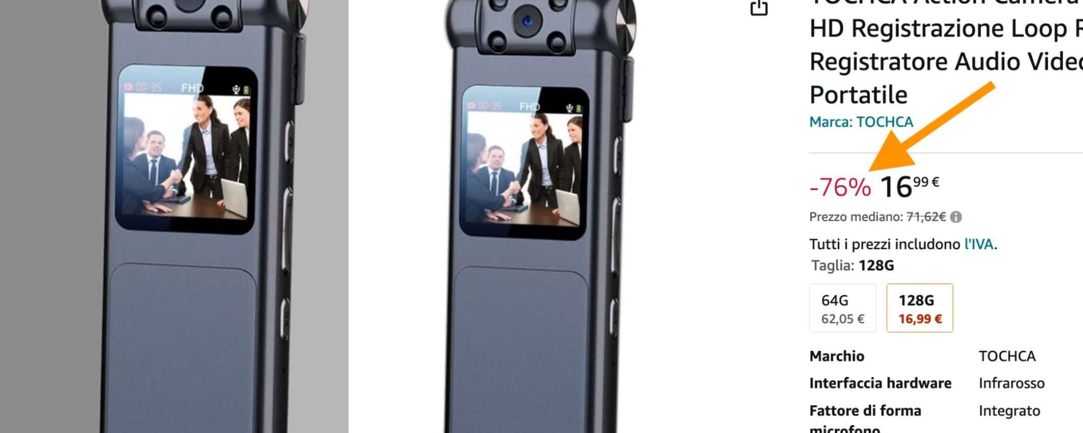 Action cam a 16€ su Amazon: sconto del 76%, probabile ERRORE di prezzo Action cam a 16€ su Amazon: sconto del 76%, probabile ERRORE di prezzo