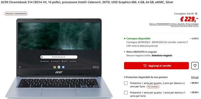 acer chromebook 314 a 229 euro