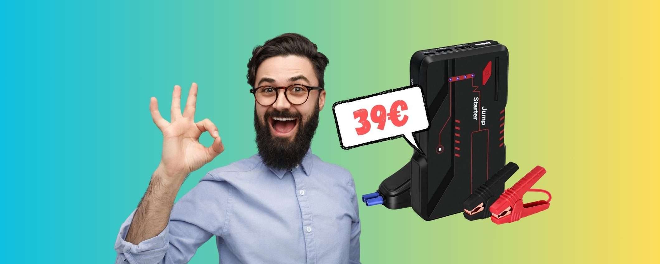 Booster d'emergenza, power bank e torcia, tutto in 1 a 39€ Booster d'emergenza, power bank e torcia, tutto in 1 a 39€