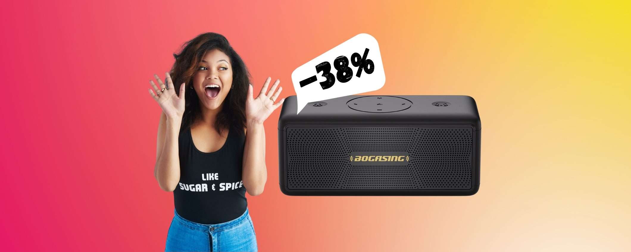 Cassa Bluetooth portatile super POTENTE e impermeabile al 38% Cassa Bluetooth portatile super POTENTE e impermeabile al 38%