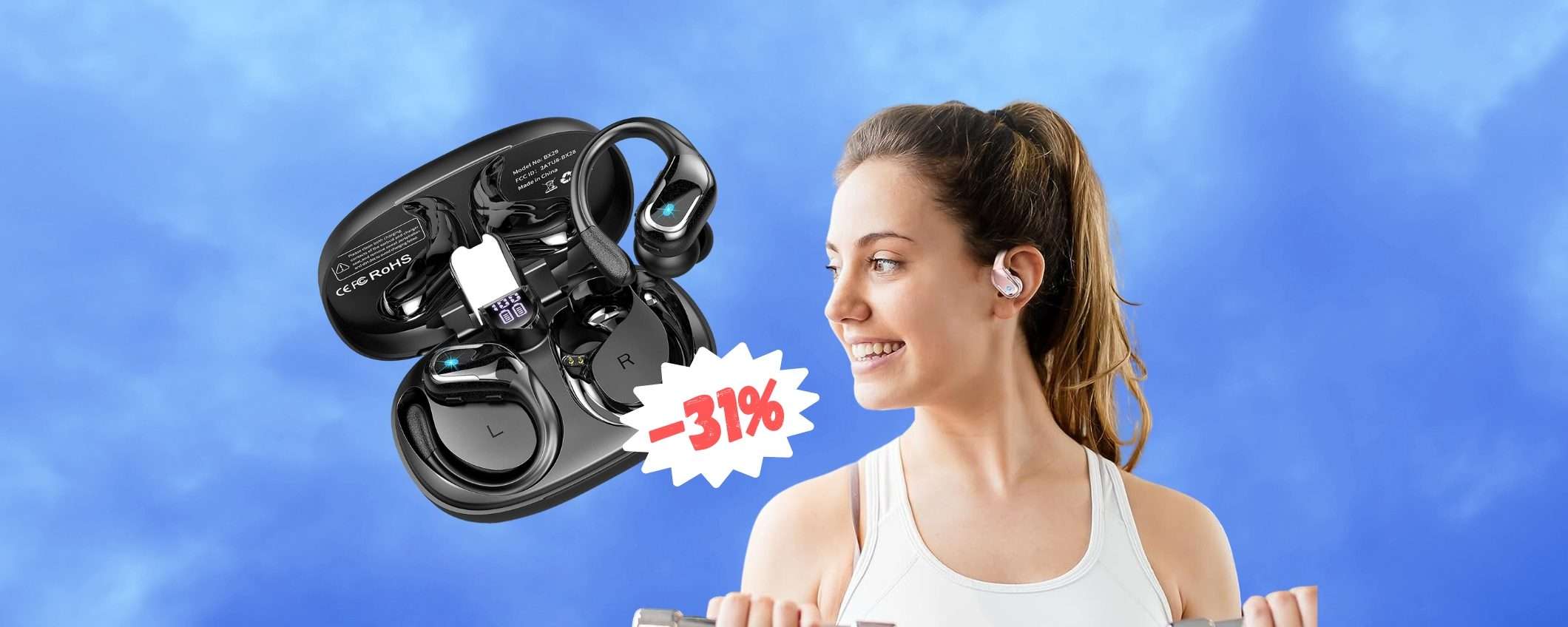Cuffiette Bluetooth IP7 con gancetti stabili per lo sport al 31% Cuffiette Bluetooth IP7 con gancetti stabili per lo sport al 31%
