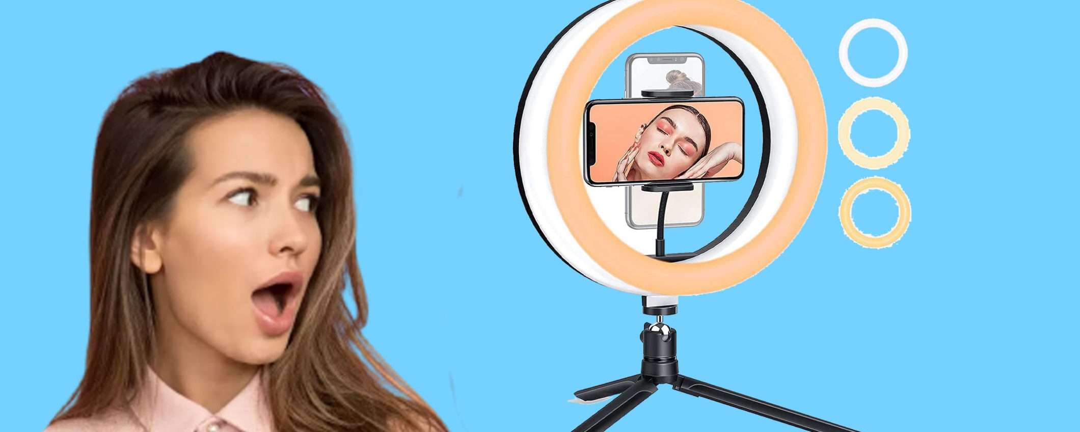Lampada per selfie con supporto smartphone a 10€: sconto TOP Lampada per selfie con supporto smartphone a 10€: sconto TOP