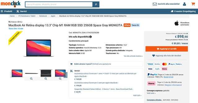 macbook air m1 898 euro