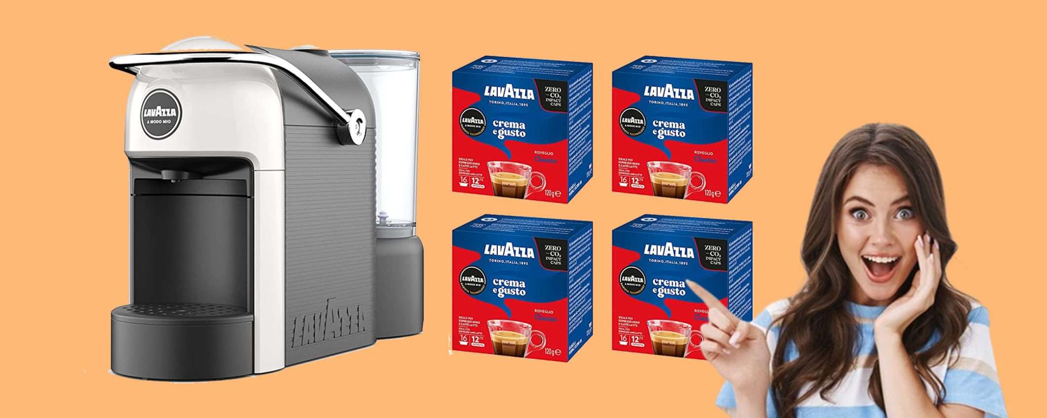 Macchina per caffè Lavazza Jolie con 64 capsule Crema e Gusto a soli 79€