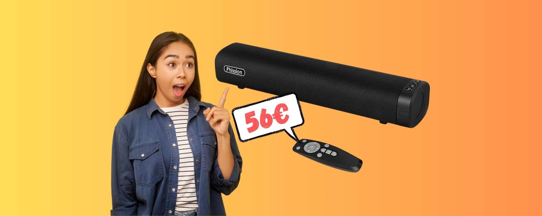 Mini soundbar per PC e TV con connessione Bluetooth a 56€