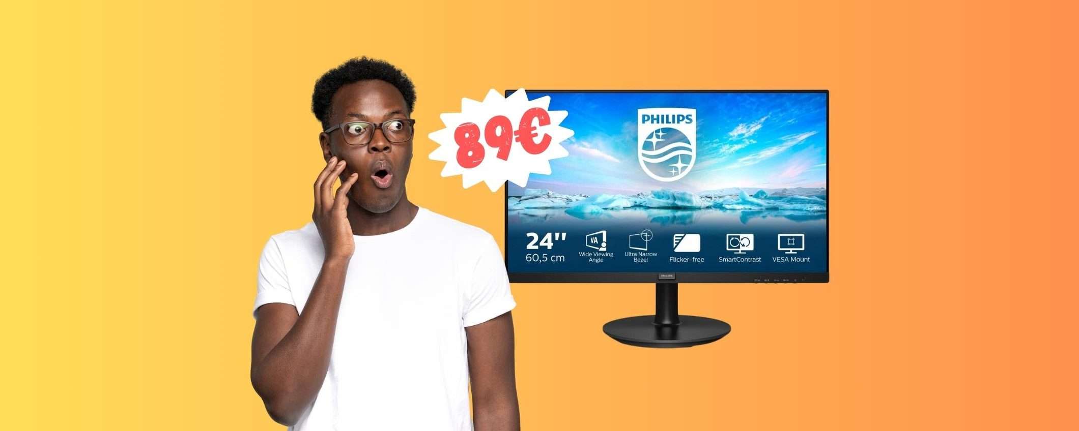 Monitor Philips da 24 pollici FHD con filtro luce a SOLI 89€ Monitor Philips da 24 pollici FHD con filtro luce a SOLI 89€