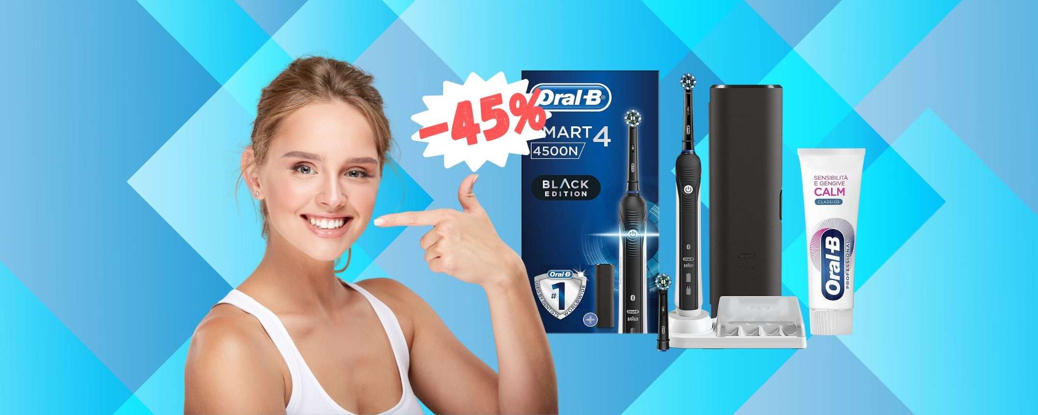 Oral-B Smart 4: 2 testine, dentifricio e custodia da viaggio (-45%)
