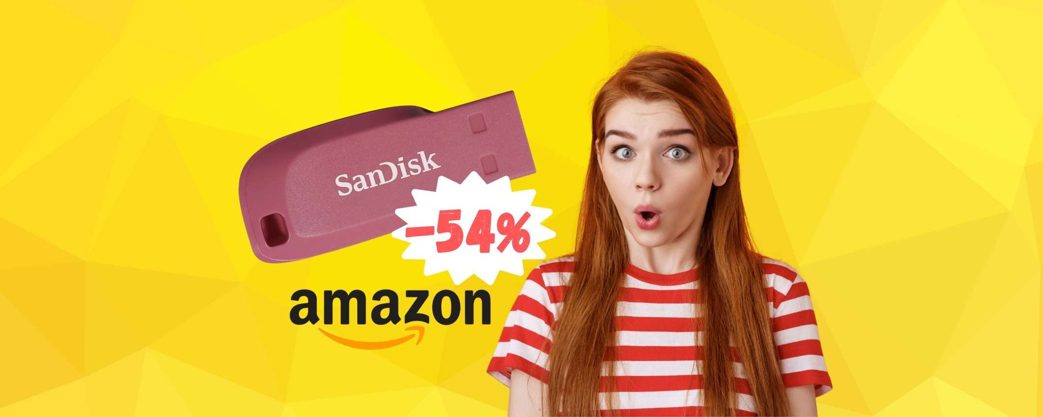 Pendrive SanDisk da 64GB al 54% in MENO su Amazon, solo 8€