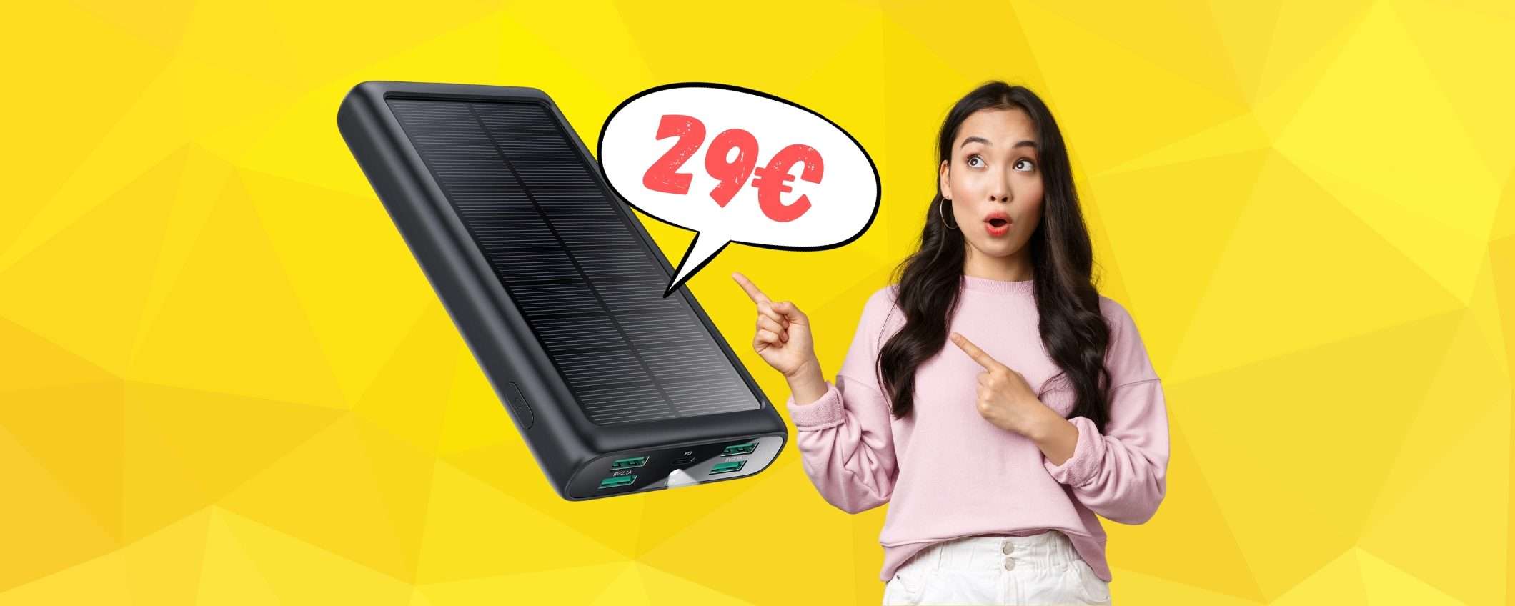 Power bank da 33800mAh che si ricarica con il sole a SOLI 29€ Power bank da 33800mAh che si ricarica con il sole a SOLI 29€