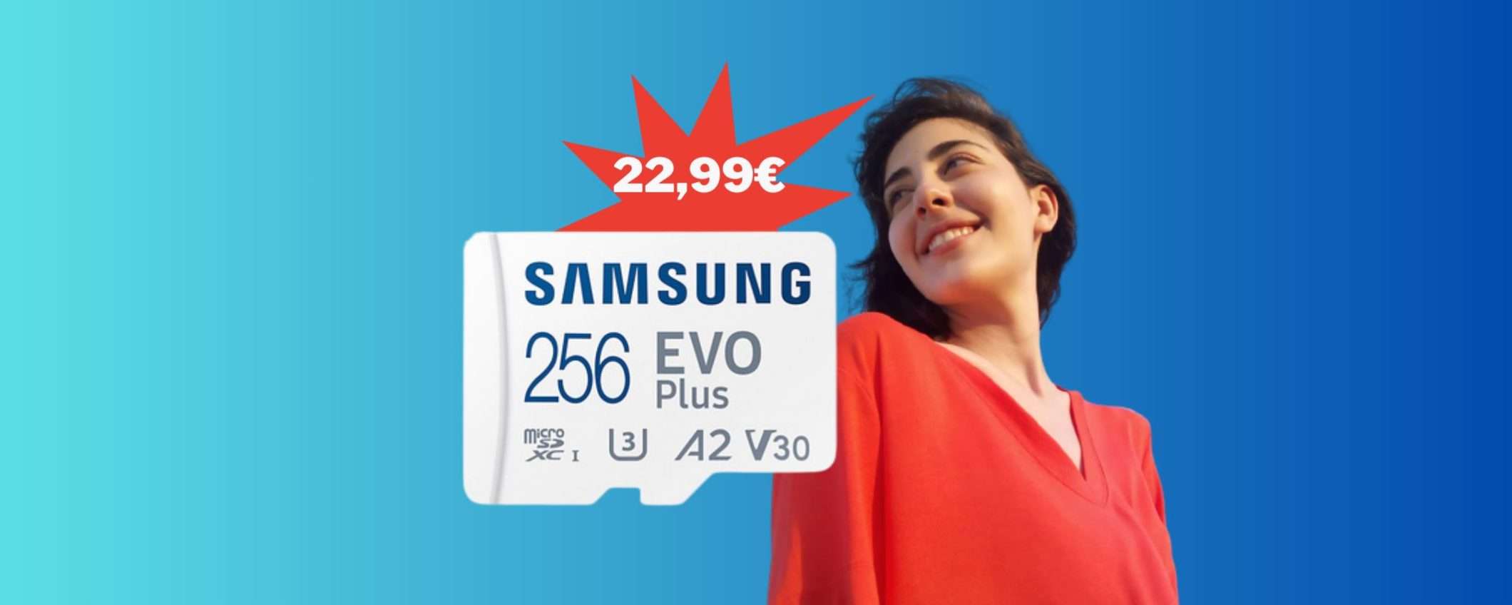 MicroSD Samsung EVO Plus 256 GB in offerta a 22,99 euro da Unieuro MicroSD Samsung EVO Plus 256 GB in offerta a 22,99 euro da Unieuro