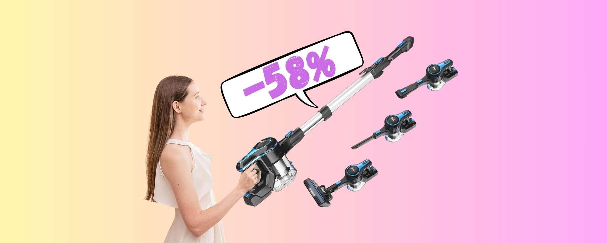 Scopa elettrica potente, con filtro HEPA e tanti accessori al 58% Scopa elettrica potente, con filtro HEPA e tanti accessori al 58%