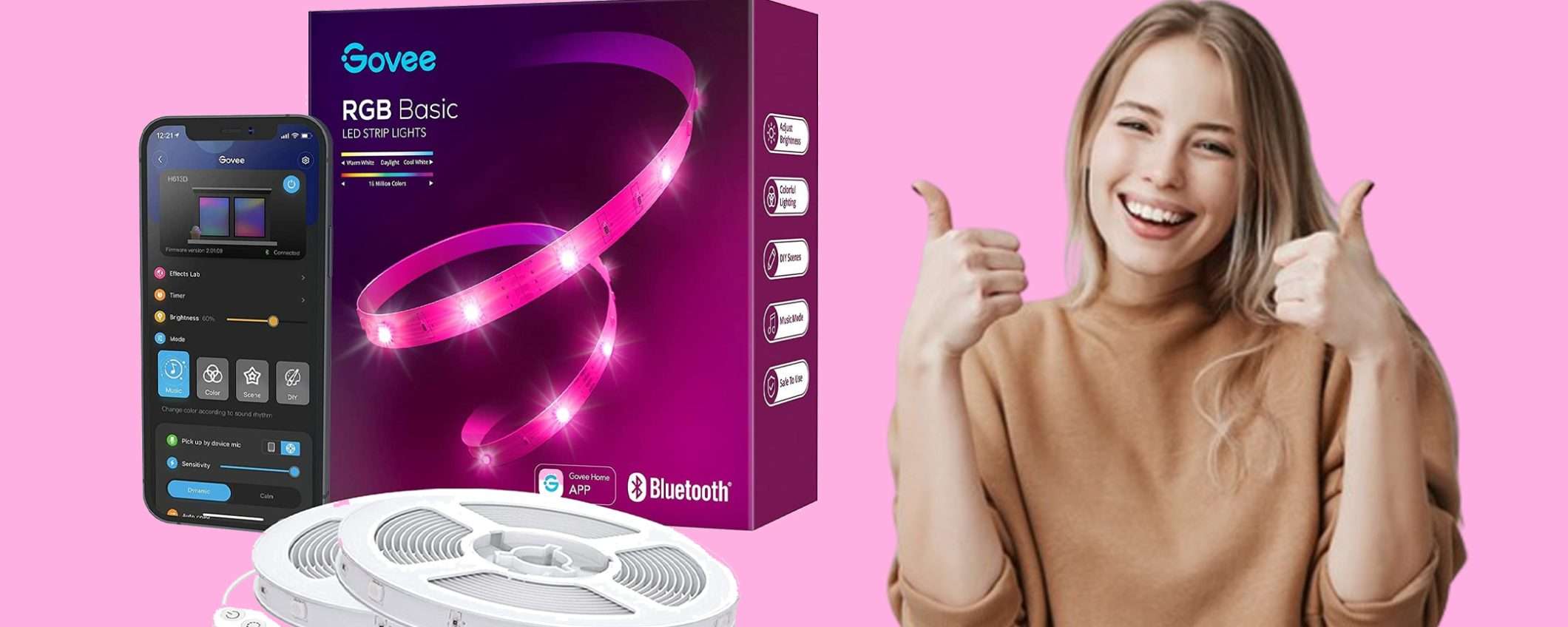 Striscia LED da 20 metri con controllo da app in offerta (Amazon) Striscia LED da 20 metri con controllo da app in offerta (Amazon)