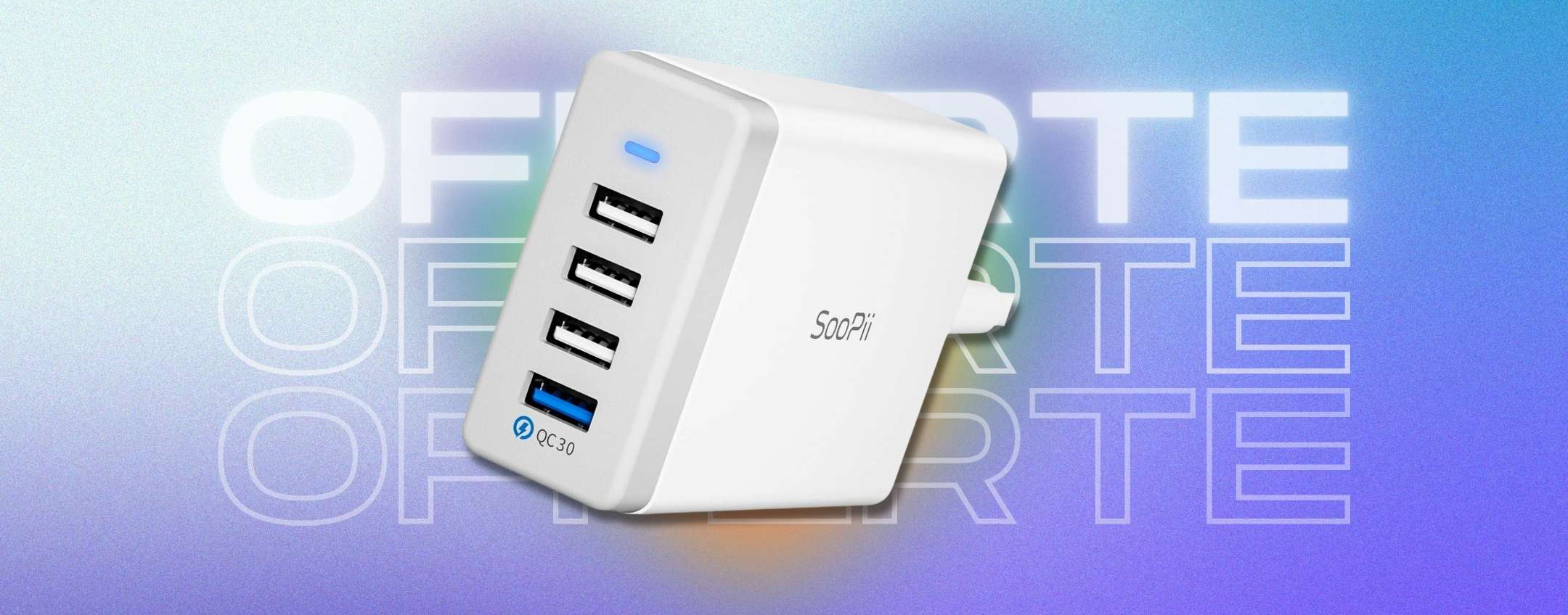 Stazione Di Ricarica USB 60W Con 8 Porte (7 USB + 1 USB) - Hub Da 12A, Caricatore Multiplo Nero