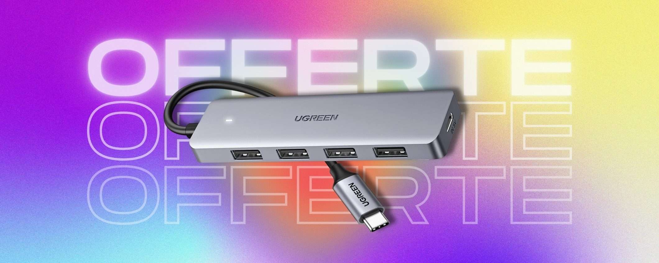 HUB USB C con 4 porte 3.0 per connessioni veloci e immediate (14€) HUB USB C con 4 porte 3.0 per connessioni veloci e immediate (14€)