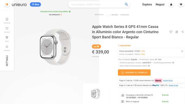 apple watch 8 339 euro unieuro